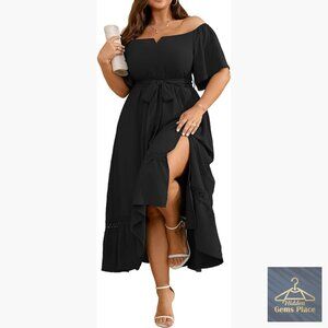 Plus Size Off Shoulder Maxi Dress with Belt Formal Wedding Guest